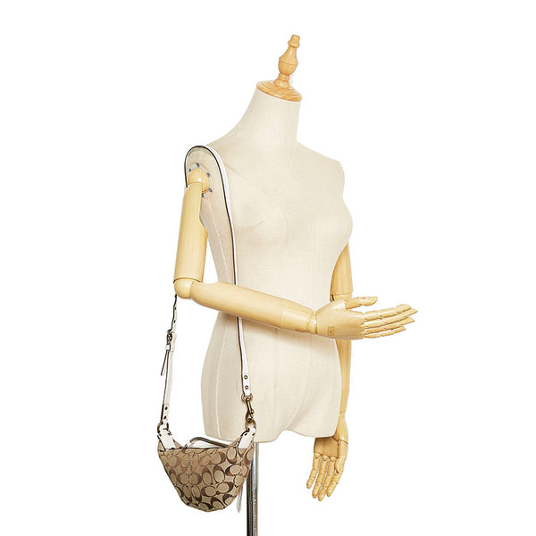 コーチ シグネチャー 斜め掛け ショルダーバッグ 10840 ベージュ ホワイト キャンバス レザー レディース COACH 【中古】