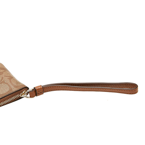 コーチ コーナー ジップ リストレット シグネチャー ポーチ F58035 ベージュ ブラウン PVC レザー レディース COACH 【中古】