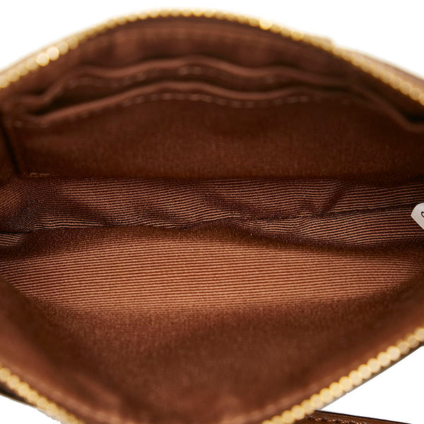 コーチ コーナー ジップ リストレット シグネチャー ポーチ F58035 ベージュ ブラウン PVC レザー レディース COACH 【中古】