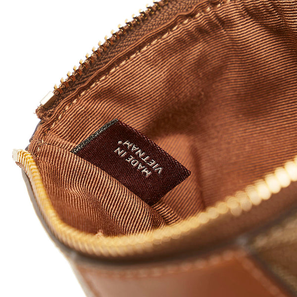 コーチ コーナー ジップ リストレット シグネチャー ポーチ F58035 ベージュ ブラウン PVC レザー レディース COACH 【中古】