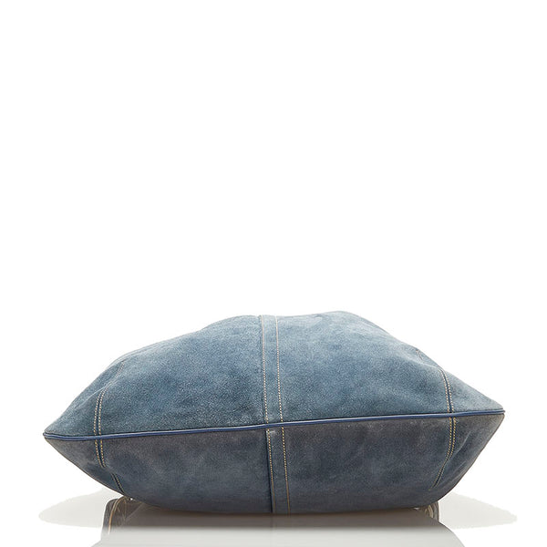 コーチ 巾着 トートバッグ 斜め掛け ショルダーバッグ 2WAY ネイビー ブルー スウェード レディース COACH 【中古】