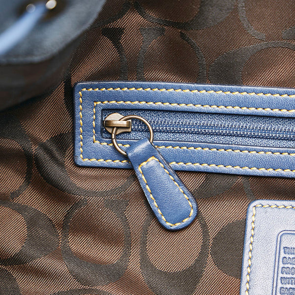 コーチ 巾着 トートバッグ 斜め掛け ショルダーバッグ 2WAY ネイビー ブルー スウェード レディース COACH 【中古】