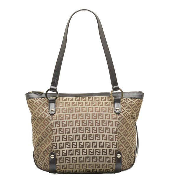フェンディ ズッキーノ ハンドバッグ トートバッグ 8BH196 ベージュ ブラウン キャンバス レザー レディース FENDI 【中古】