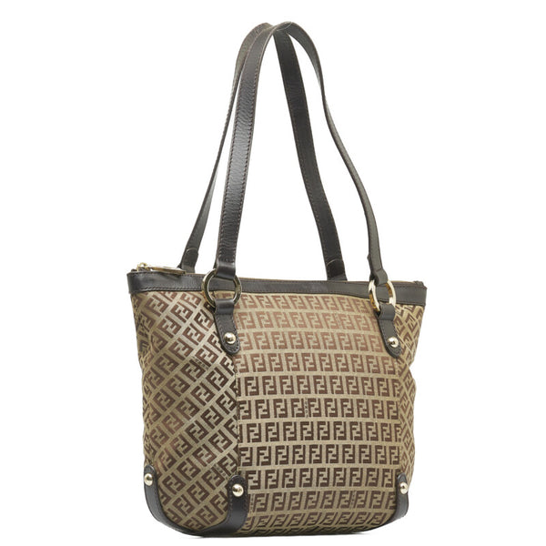 フェンディ ズッキーノ ハンドバッグ トートバッグ 8BH196 ベージュ ブラウン キャンバス レザー レディース FENDI 【中古】