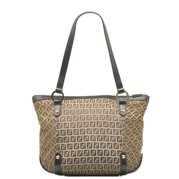 フェンディ ズッキーノ ハンドバッグ トートバッグ 8BH196 ベージュ ブラウン キャンバス レザー レディース FENDI 【中古】