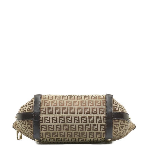 フェンディ ズッキーノ ハンドバッグ トートバッグ 8BH196 ベージュ ブラウン キャンバス レザー レディース FENDI 【中古】
