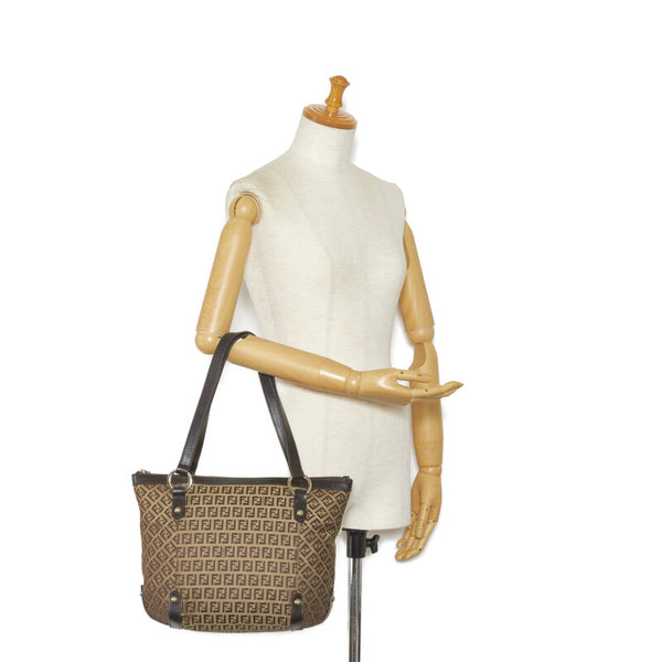 フェンディ ズッキーノ ハンドバッグ トートバッグ 8BH196 ベージュ ブラウン キャンバス レザー レディース FENDI 【中古】
