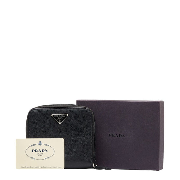 プラダ 二つ折り財布 ラウンドファスナー M521X ブラック レザー レディース PRADA 【中古】