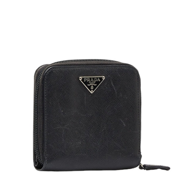プラダ 二つ折り財布 ラウンドファスナー M521X ブラック レザー レディース PRADA 【中古】