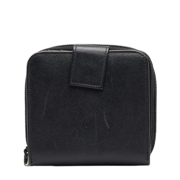 プラダ 二つ折り財布 ラウンドファスナー M521X ブラック レザー レディース PRADA 【中古】