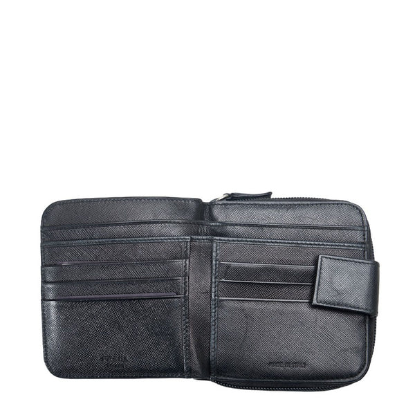 プラダ 二つ折り財布 ラウンドファスナー M521X ブラック レザー レディース PRADA 【中古】