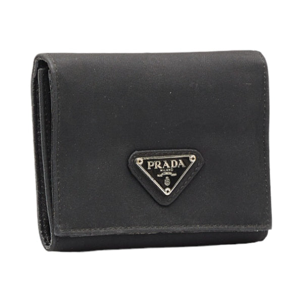プラダ 三つ折り財布 ブラック ナイロン レディース PRADA 【中古】