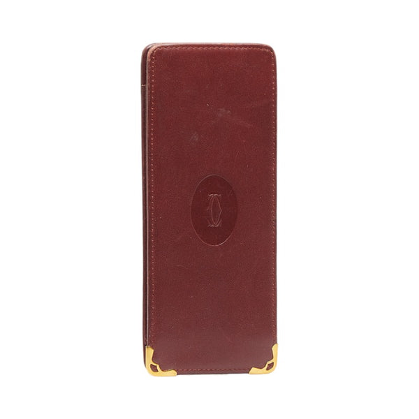 カルティエ マスト メガネケース ワインレッド レザー レディース CARTIER 【中古】