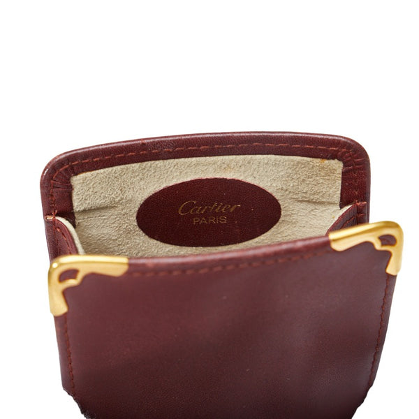 カルティエ マスト メガネケース ワインレッド レザー レディース CARTIER 【中古】