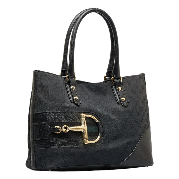 グッチ GGキャンバス ホースビット ハンドバッグ トートバッグ 137385 ブラック キャンバス レザー レディース GUCCI 【中古】
