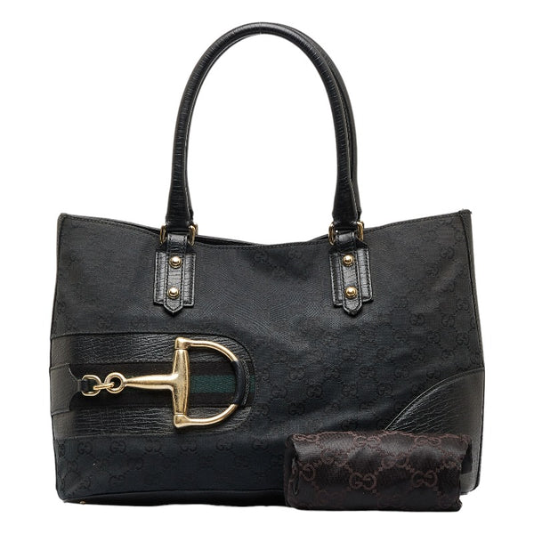 グッチ GGキャンバス ホースビット ハンドバッグ トートバッグ 137385 ブラック キャンバス レザー レディース GUCCI 【中古】