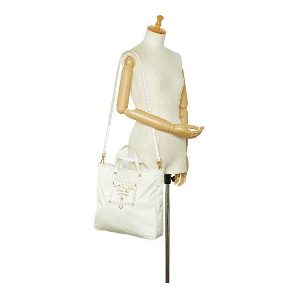 プラダ テスート ロゴ ハンドバッグ ショルダーバッグ 2WAY BN1473 ホワイト ナイロン レザー レディース PRADA 【中古】