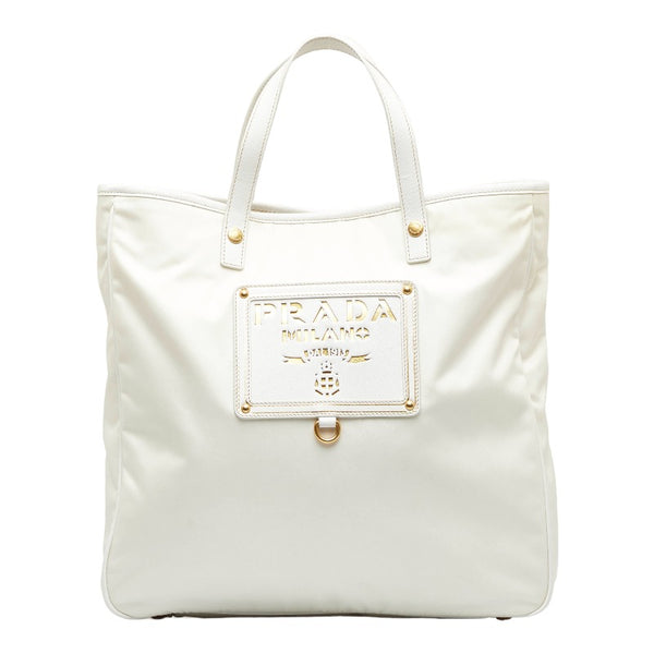 プラダ テスート ロゴ ハンドバッグ ショルダーバッグ 2WAY BN1473 ホワイト ナイロン レザー レディース PRADA 【中古】