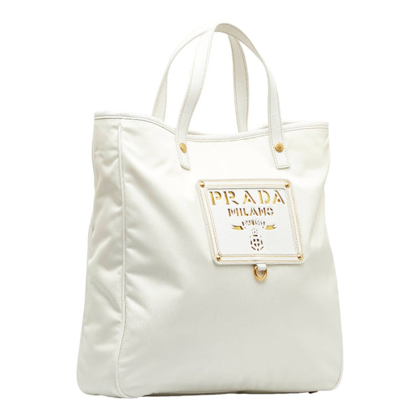 プラダ テスート ロゴ ハンドバッグ ショルダーバッグ 2WAY BN1473 ホワイト ナイロン レザー レディース PRADA 【中古】