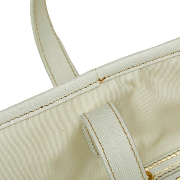 プラダ テスート ロゴ ハンドバッグ ショルダーバッグ 2WAY BN1473 ホワイト ナイロン レザー レディース PRADA 【中古】