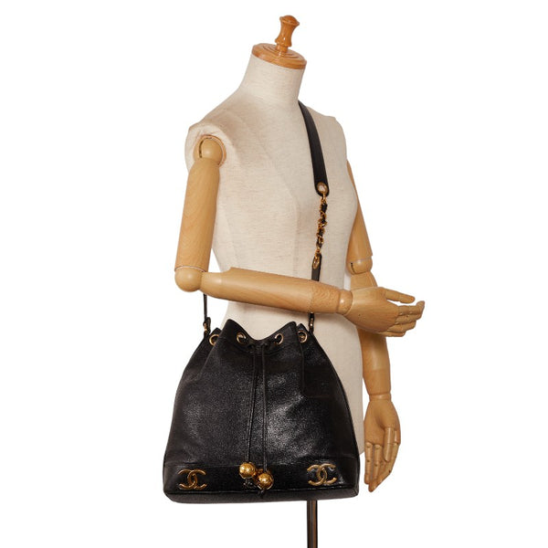 シャネル ココマーク トリプルココ ココボール 斜め掛け チェーン ショルダーバッグ ブラック キャビアスキン レディース CHANEL 【中古】