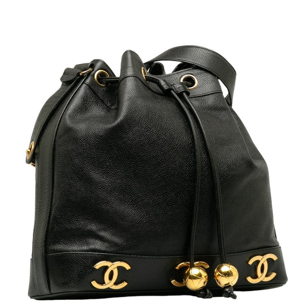 シャネル ココマーク トリプルココ ココボール 斜め掛け チェーン ショルダーバッグ ブラック キャビアスキン レディース CHANEL 【中古】