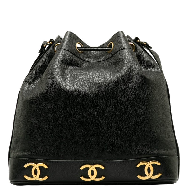 シャネル ココマーク トリプルココ ココボール 斜め掛け チェーン ショルダーバッグ ブラック キャビアスキン レディース CHANEL 【中古】