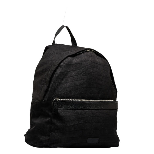 フェンディ クロコプリント リュック バックパック 7VZ012 ブラック ナイロン レザー メンズ FENDI 【中古】