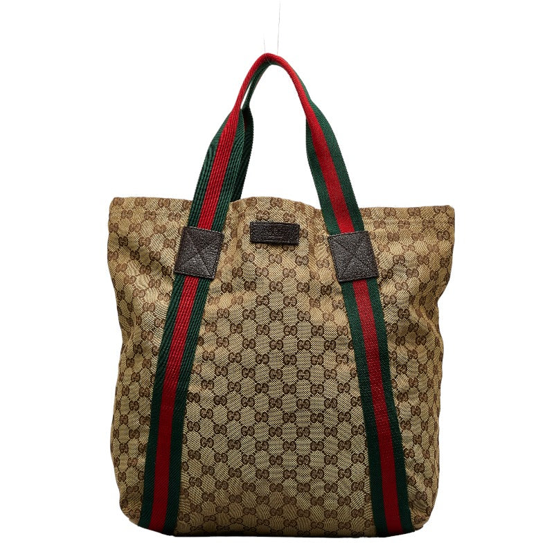 グッチ GGキャンバス シェリーライン トートバッグ 189669 ベージュ ブラウン キャンバス レザー レディース GUCCI 【中古】