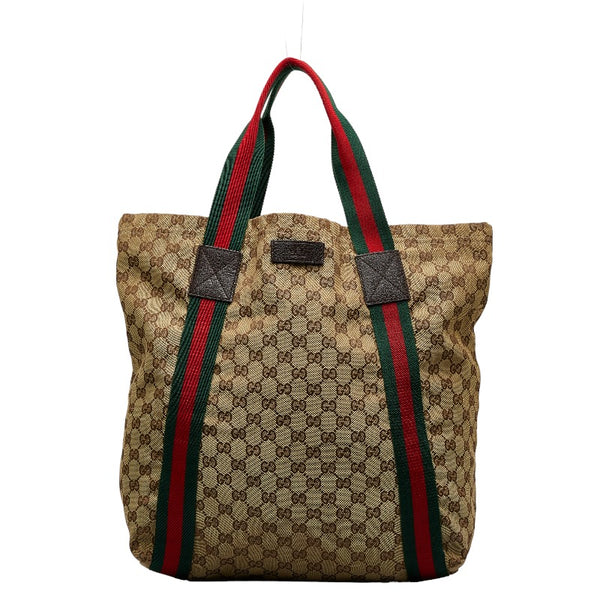 グッチ GGキャンバス シェリーライン トートバッグ 189669 ベージュ ブラウン キャンバス レザー レディース GUCCI 【中古】