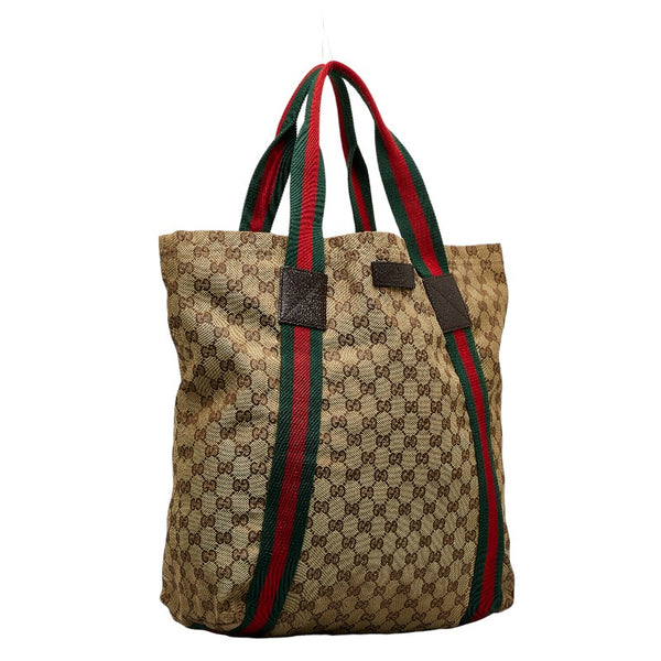 グッチ GGキャンバス シェリーライン トートバッグ 189669 ベージュ ブラウン キャンバス レザー レディース GUCCI 【中古】