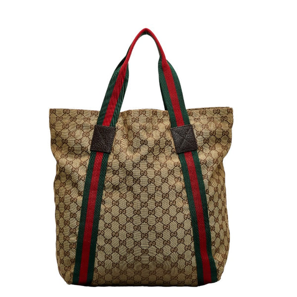 グッチ GGキャンバス シェリーライン トートバッグ 189669 ベージュ ブラウン キャンバス レザー レディース GUCCI 【中古】