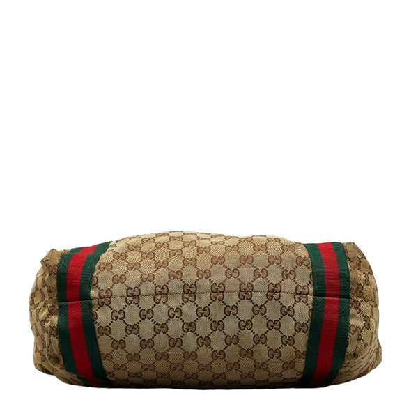 グッチ GGキャンバス シェリーライン トートバッグ 189669 ベージュ ブラウン キャンバス レザー レディース GUCCI 【中古】