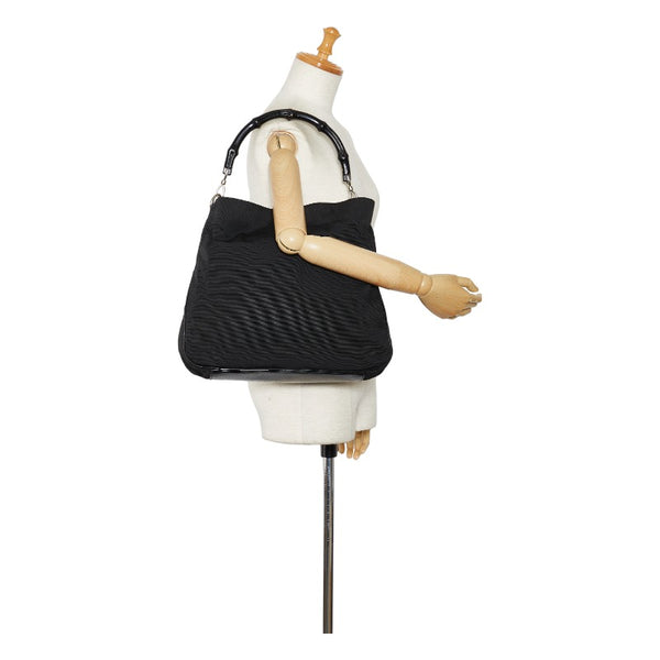 グッチ バンブー ハンドバッグ ワンショルダーバッグ 001 1577 ブラック キャンバス レザー レディース GUCCI 【中古】