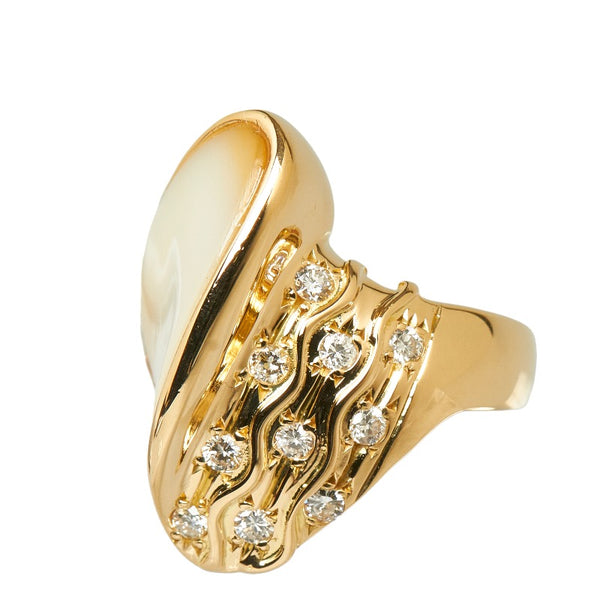 K18YG イエローゴールド シェル ダイヤ0.32ct リング 指輪 レディース 11号 【中古】