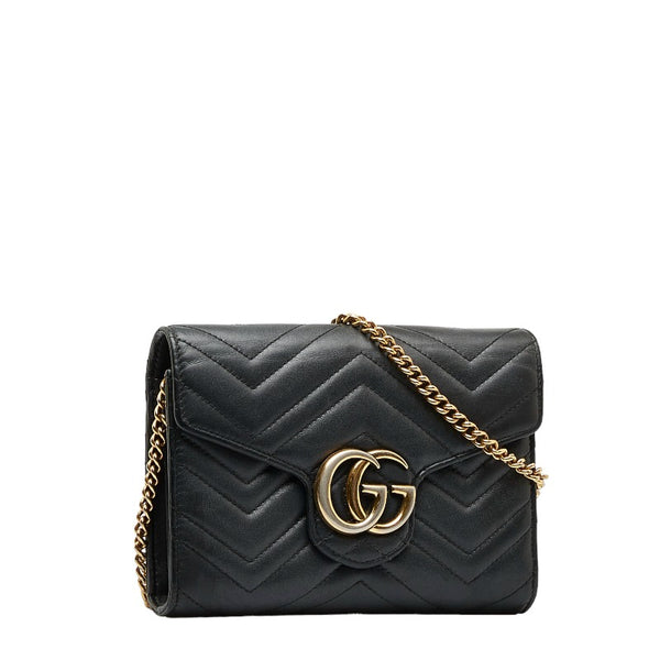 グッチ GGマーモント キルティング チェーン ウォレット ショルダーバッグ  474575 ブラック レザー レディース GUCCI 【中古】