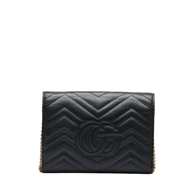 グッチ GGマーモント キルティング チェーン ウォレット ショルダーバッグ  474575 ブラック レザー レディース GUCCI 【中古】