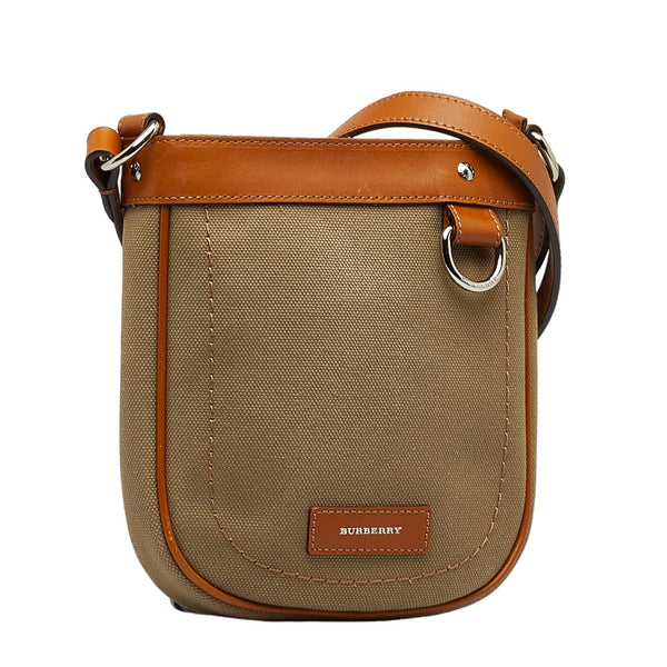 バーバリー 斜め掛け ショルダーバッグ ミニショルダーバッグ カーキ ブラウン キャンバス レザー レディース BURBERRY 【中古】