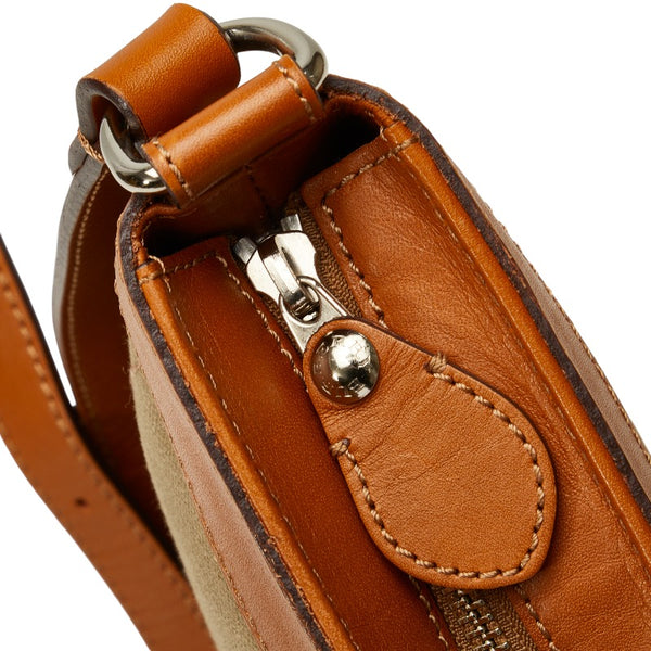 バーバリー 斜め掛け ショルダーバッグ ミニショルダーバッグ カーキ ブラウン キャンバス レザー レディース BURBERRY 【中古】
