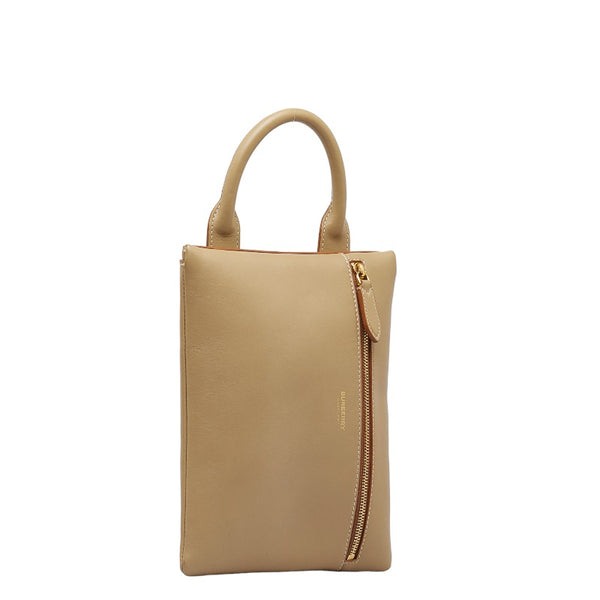 バーバリー ロゴ ステッチ ゴールド金具 ハンドバッグ クラッチバッグ セカンドバッグ ベージュ レザー レディース BURBERRY 【中古】