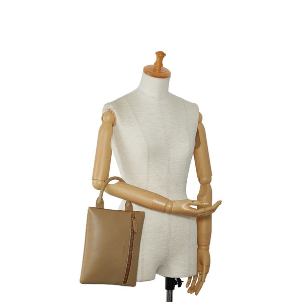 バーバリー ロゴ ステッチ ゴールド金具 ハンドバッグ クラッチバッグ セカンドバッグ ベージュ レザー レディース BURBERRY 【中古】