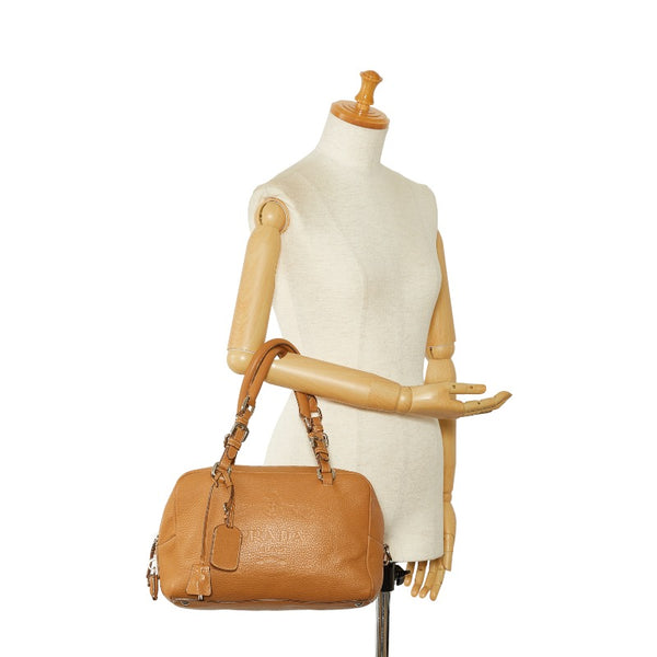 プラダ ボストンバッグ ミニボストンバッグ ハンドバッグ ブラウン レザー レディース PRADA 【中古】