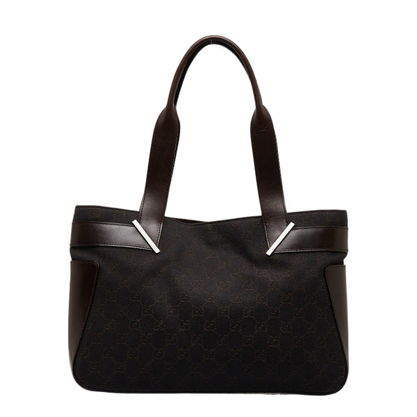 グッチ GGキャンバス シルバー金具 ハンドバッグ トートバッグ 73983 ブラウン キャンバス レザー レディース GUCCI 【中古】