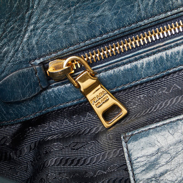 プラダ ヴィッテロ シャイン ゴールド金具 ハンドバッグ トートバッグ グリーン レザー レディース PRADA 【中古】