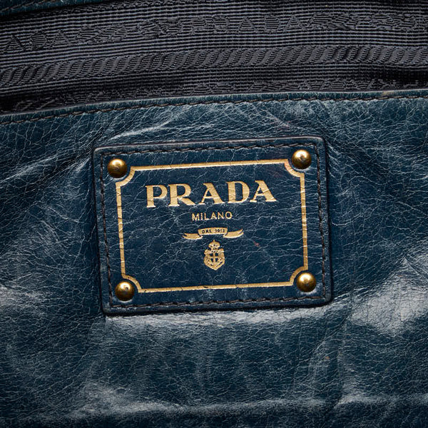 プラダ ヴィッテロ シャイン ゴールド金具 ハンドバッグ トートバッグ グリーン レザー レディース PRADA 【中古】