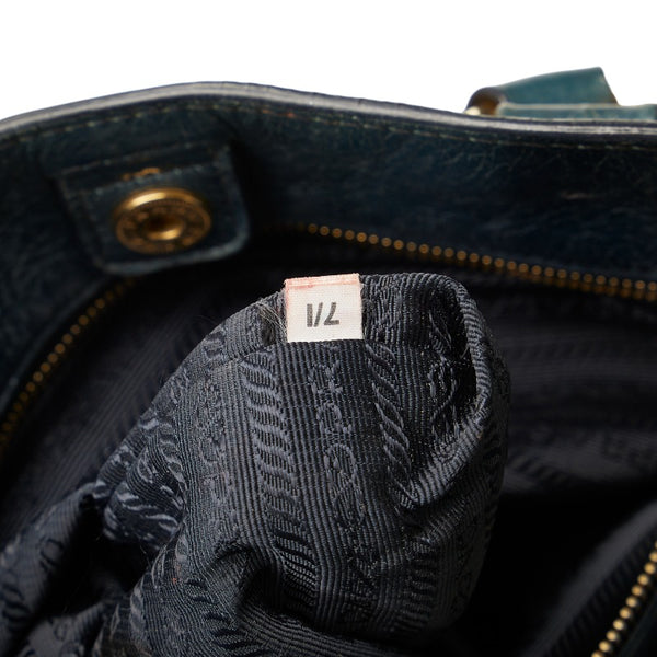 プラダ ヴィッテロ シャイン ゴールド金具 ハンドバッグ トートバッグ グリーン レザー レディース PRADA 【中古】