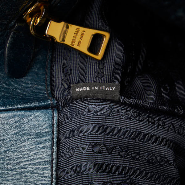プラダ ヴィッテロ シャイン ゴールド金具 ハンドバッグ トートバッグ グリーン レザー レディース PRADA 【中古】