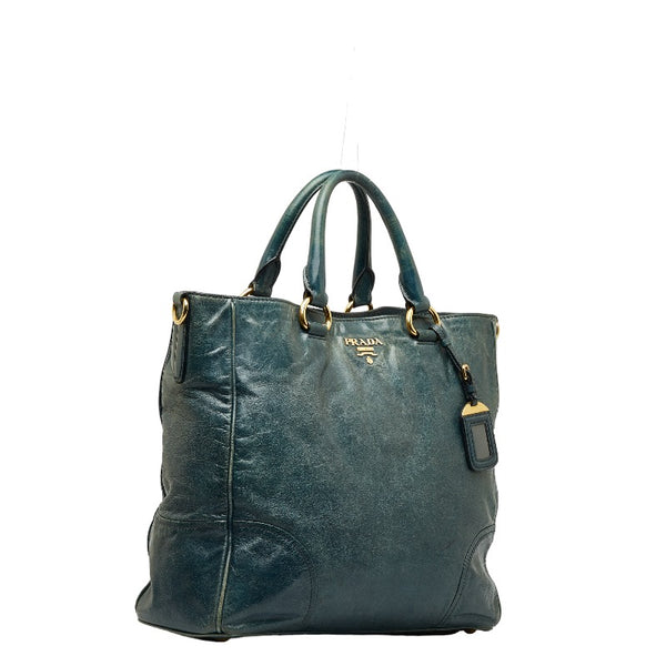 プラダ ヴィッテロ シャイン ゴールド金具 ハンドバッグ トートバッグ グリーン レザー レディース PRADA 【中古】