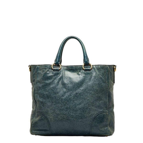 プラダ ヴィッテロ シャイン ゴールド金具 ハンドバッグ トートバッグ グリーン レザー レディース PRADA 【中古】