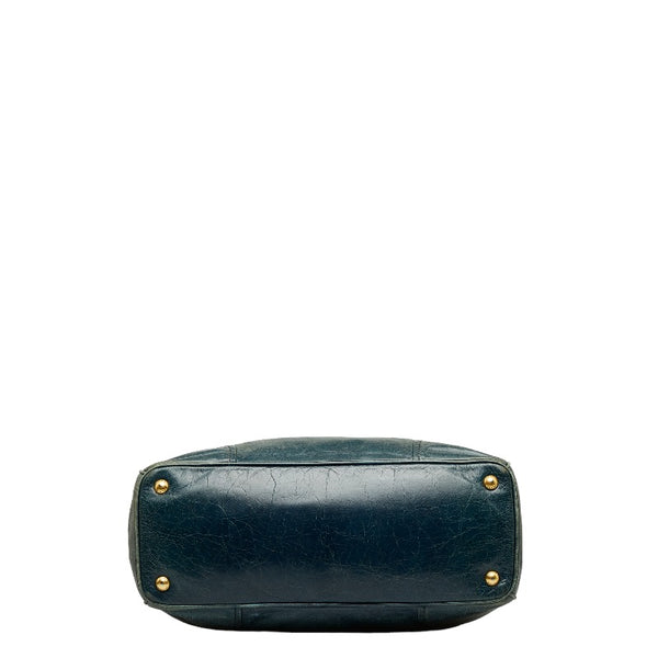 プラダ ヴィッテロ シャイン ゴールド金具 ハンドバッグ トートバッグ グリーン レザー レディース PRADA 【中古】